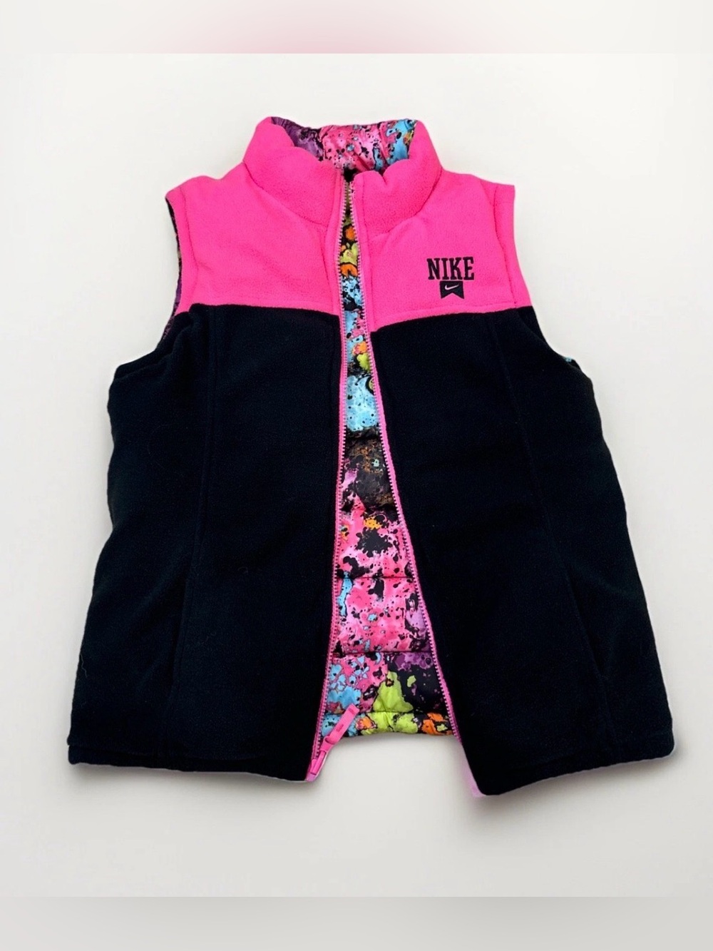 Kids Nike Reversible Puffer Vest Girls Size Large Paint Splatter Pink